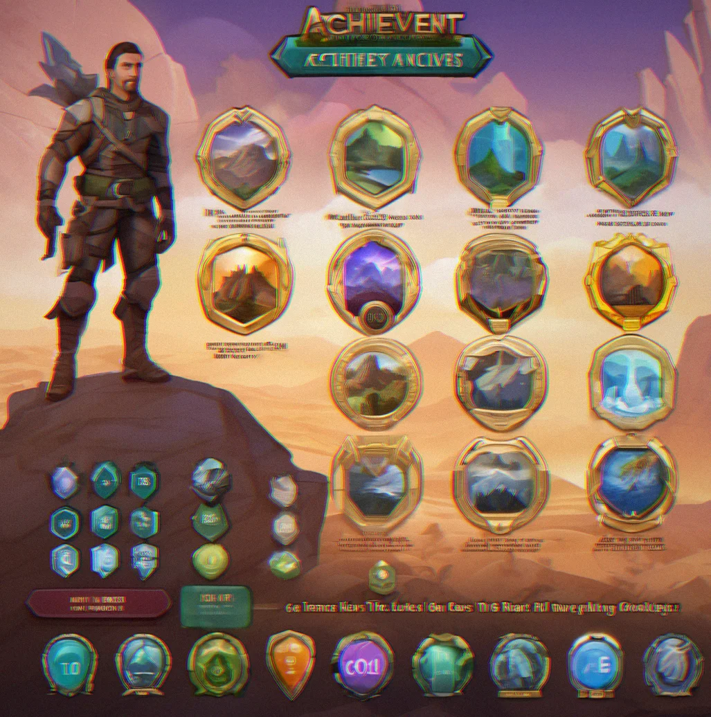 Achievement badge system showing 44 earned milestones with 71% progress toward next tier, visual progression bar, seasonal badge category breakdown, and unlock date history